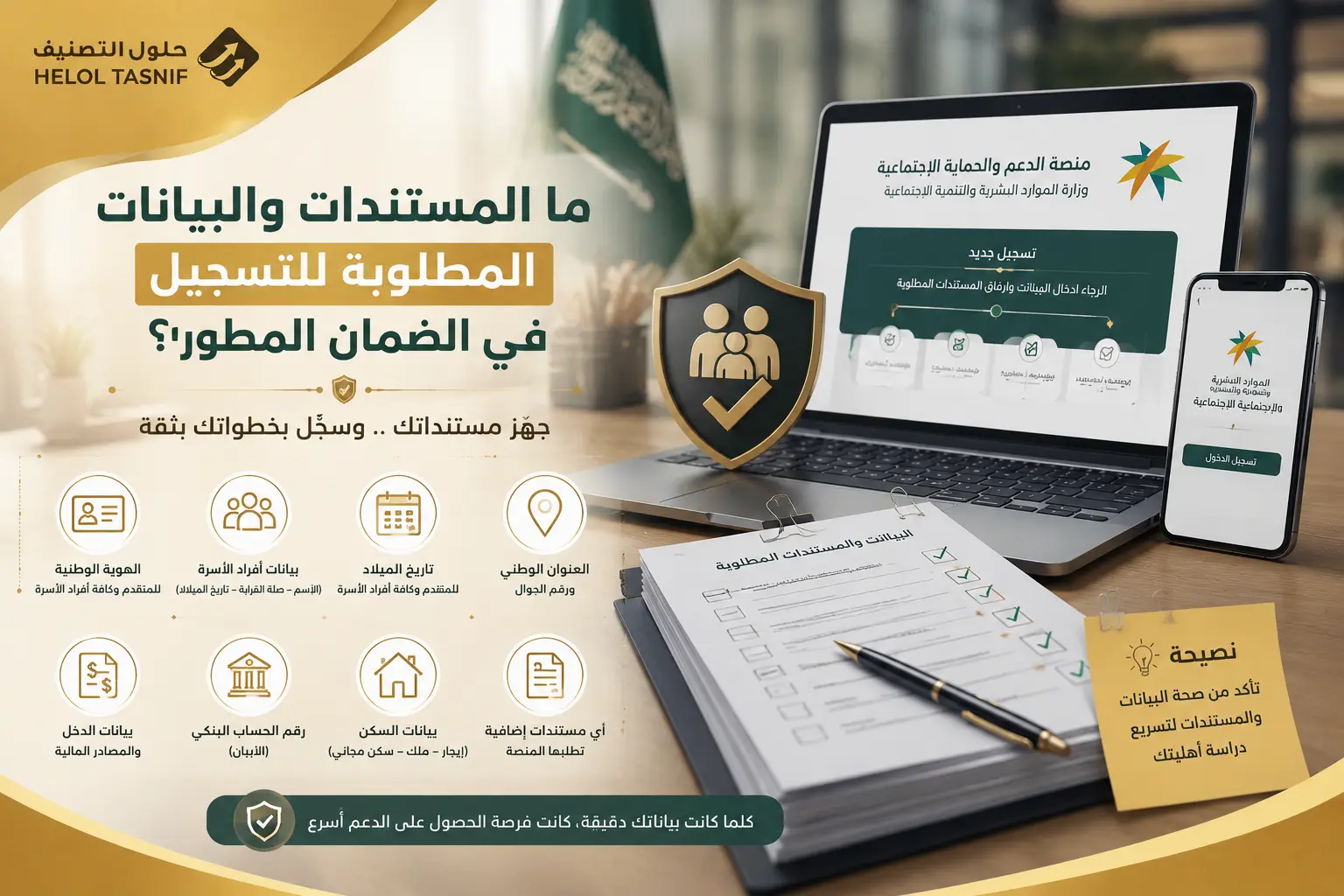 ما المستندات والبيانات المطلوبة للتسجيل في الضمان المطور؟
