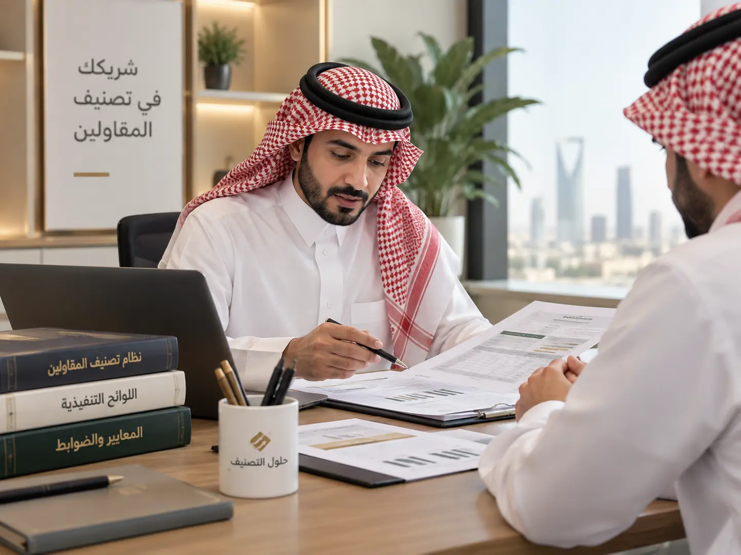 مراجعة ملف تصنيف المقاولين مع مستشار حلول التصنيف